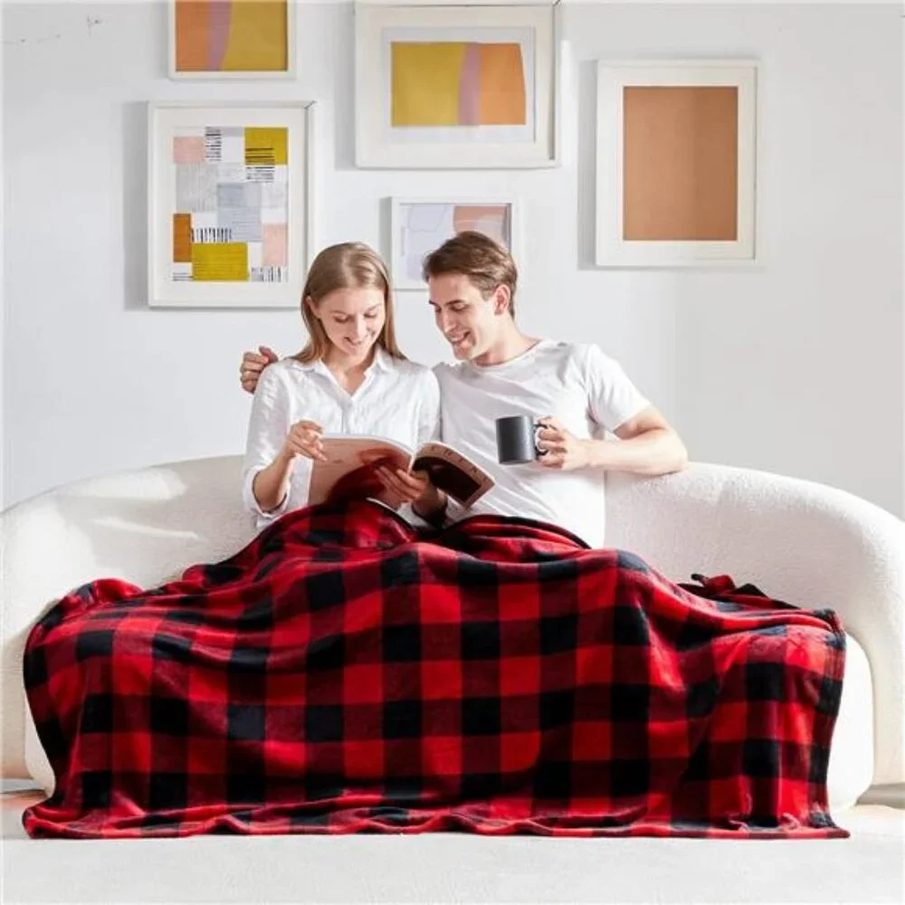 Fleece Throw Blankets, Buffalo Plaid Throw Blanket for Couch Sofa Bed, Soft Warm